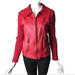 Maurice Sasson Jacket Cardigan Red Leather Womens Sweater Size M